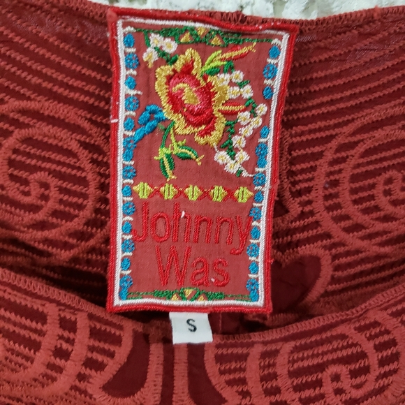 Johnny Was Red Embroidered Floral Rayon Tunic - Picture 5 of 5